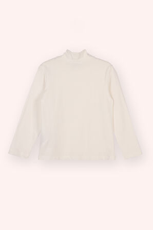 Kız Çocuk Yumuşak Dokulu Uzun Kollu T-Shirt Ekru