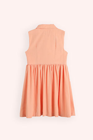 Kız Çocuk Yakalı Kadife Elbise Pudra