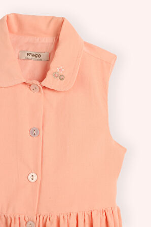 Kız Çocuk Yakalı Kadife Elbise Pudra