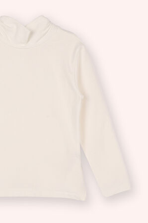 Kız Çocuk Yumuşak Dokulu Uzun Kollu T-Shirt Ekru