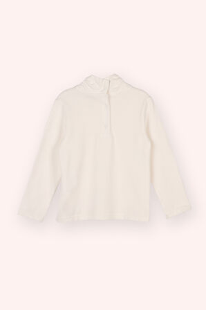 Kız Çocuk Yumuşak Dokulu Uzun Kollu T-Shirt Ekru