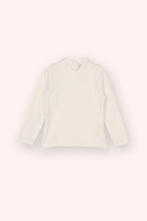 Kız Çocuk Yumuşak Dokulu Uzun Kollu T-Shirt Ekru