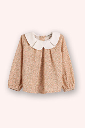 Kız Çocuk Çiçek Desenli Bluz Pudra