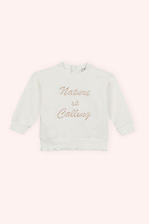 Kız Çocuk Nakış Detaylı Sweatshirt Ekru