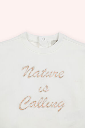 Kız Çocuk Nakış Detaylı Sweatshirt Ekru