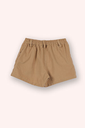 Kız Çocuk Nakış Detaylı Kadife Şort Bej