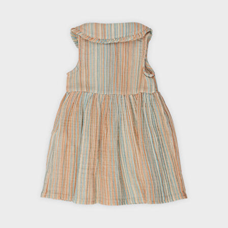 Kız Çocuk Çizgi Desenli Elbise Oranj