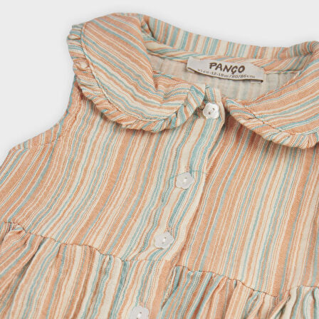 Kız Çocuk Çizgi Desenli Elbise Oranj