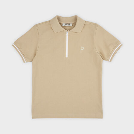 Erkek Çocuk Yakalı Kısa Kollu Pike T-Shirt Bej
