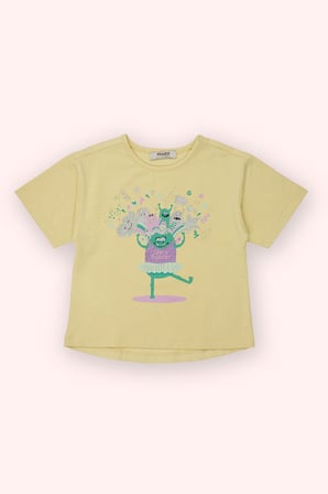 Kız Çocuk Baskı Detaylı T-Shirt Sarı