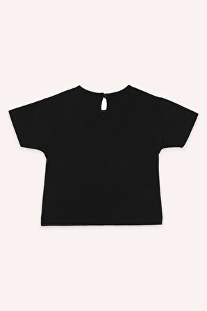 Kız Çocuk Baskılı T-Shirt Siyah