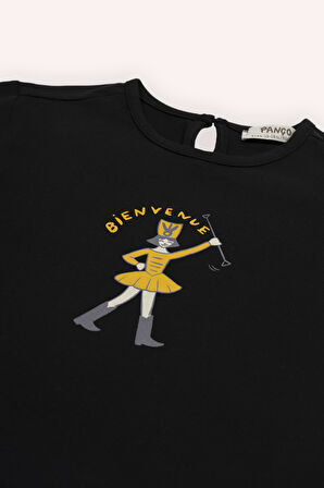Kız Çocuk Baskılı T-Shirt Siyah
