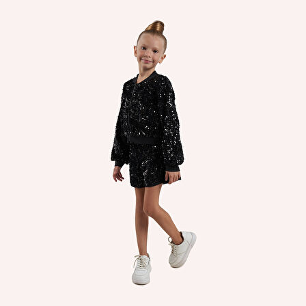 Kız Çocuk Payetli Şort Siyah