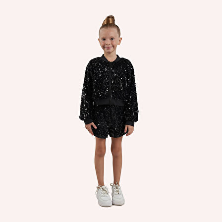 Kız Çocuk Payetli Şort Siyah