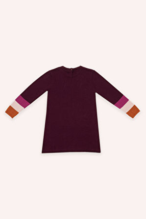 Kız Çocuk Kalp Desenli Triko Elbise Bordo