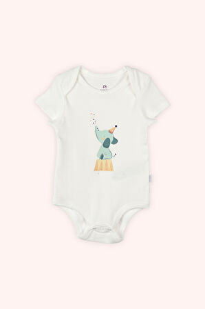 Erkek Çocuk Baskılı 2'li Kısa Kollu Body Ekru