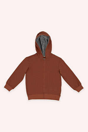 Erkek Çocuk Fermuarlı Sweatshirt Kiremit
