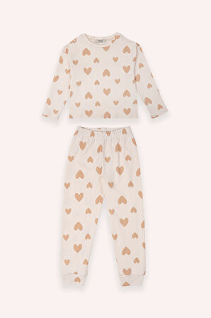 Kız Çocuk Kalp Desen Baskılı 2'li Pijama Takım Pembe