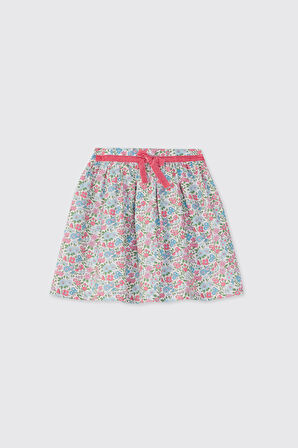 Kız Çocuk Çiçek Desenli Etek Beyaz