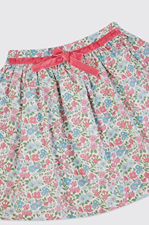 Kız Çocuk Çiçek Desenli Etek Beyaz