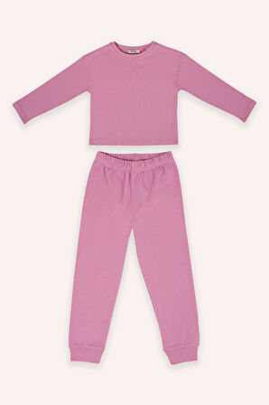 Kız Çocuk Kalp Desen Baskılı 2'li Pijama Takım Pembe