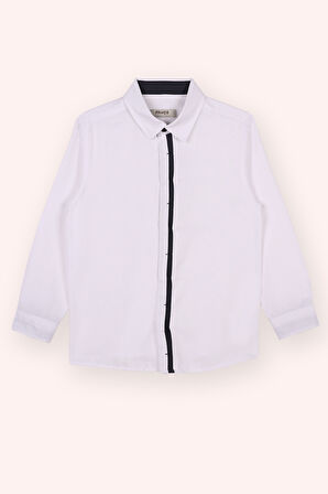 Erkek Çocuk Patı Bant Detaylı Gömlek Beyaz