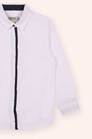 Erkek Çocuk Patı Bant Detaylı Gömlek Beyaz