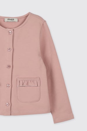 Kız Çocuk Düğmeli Örme Hırka Pembe