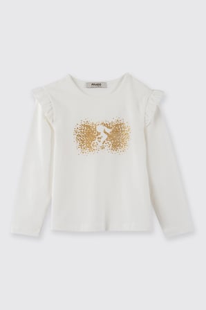 Kız Çocuk Baskı Detaylı T-Shirt Ekru