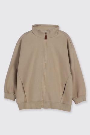 Erkek Çocuk Fermuarlı Sweatshirt Bej