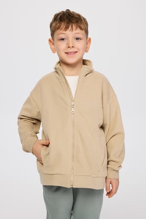 Erkek Çocuk Fermuarlı Sweatshirt Bej