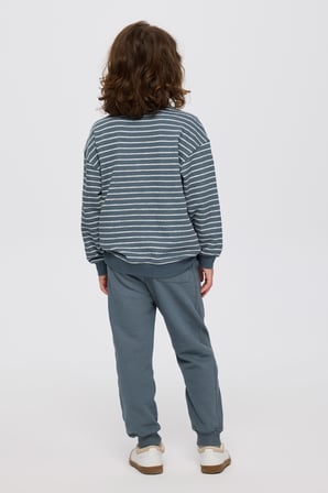 Erkek Çocuk Çizgi Desenli Sweatshirt Petrol