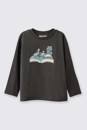 Erkek Çocuk Dinazor Baskılı T-Shirt Antrasit