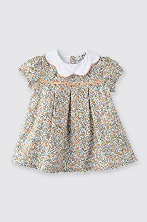 Kız Çocuk Çiçek Desenli Elbise Turuncu