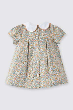 Kız Çocuk Çiçek Desenli Elbise Turuncu