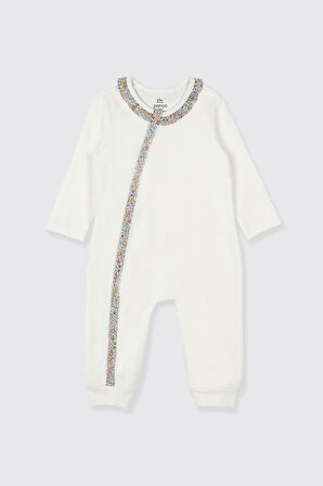 Kız Çocuk Biye Detaylı Tulum Beyaz