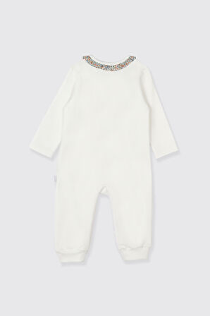 Kız Çocuk Biye Detaylı Tulum Beyaz