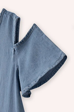 Kız Çocuk Denim Elbise Mavi