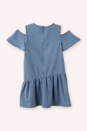 Kız Çocuk Denim Elbise Mavi