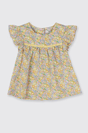 Kız Çocuk Çiçek Desenli Bluz Sarı
