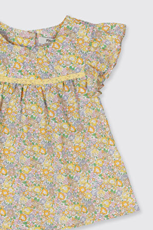 Kız Çocuk Çiçek Desenli Bluz Sarı