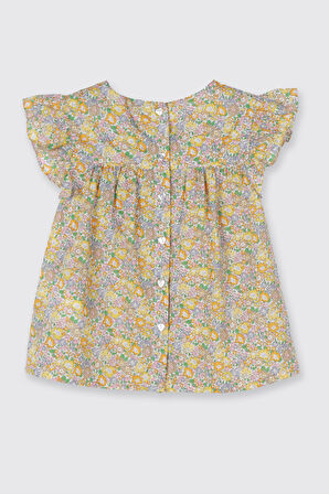 Kız Çocuk Çiçek Desenli Bluz Sarı