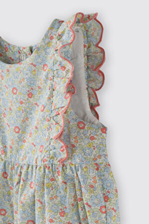 Kız Çocuk Desenli Şortlu Tulum Mavi