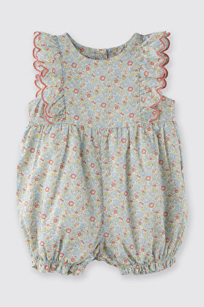 Kız Çocuk Desenli Şortlu Tulum Mavi