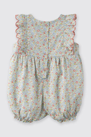 Kız Çocuk Desenli Şortlu Tulum Mavi