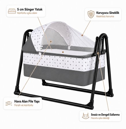 Chubby Baby Tenteli Sepet Beşik Sineklikli Sallanır Bebek Beşiği