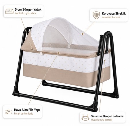 Chubby Baby Tenteli Sepet Beşik Sineklikli Sallanır Bebek Beşiği