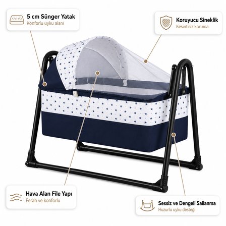 Chubby Baby Tenteli Sepet Beşik Sineklikli Sallanır Bebek Beşiği