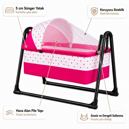 Chubby Baby Tenteli Sepet Beşik Sineklikli Sallanır Bebek Beşiği