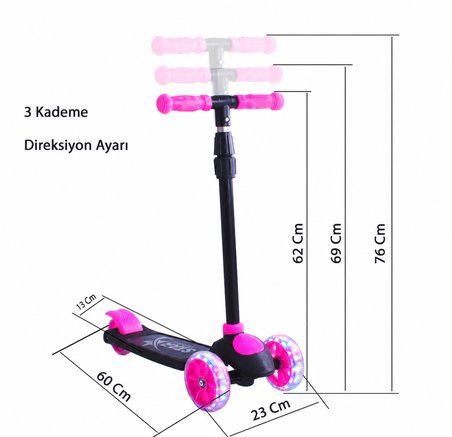 Chubby Baby Işıklı Çocuk Scooter Ayarlanabilir Direksiyonlu Arka Frenli